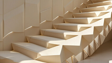 Modern Geometric Staircase with Abstract Design and Soft Lighting