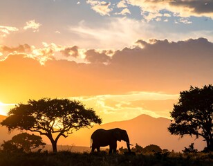 elephants at sunset