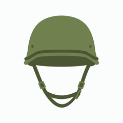 Fototapeta premium A green military combat helmet with an adjustable chin strap isolated on a white background