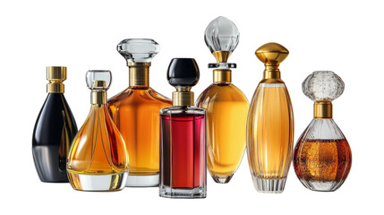 Elegant Collection of Vintage Perfume Bottles on White Background, PNG bundle collection, Isolated on Transparent Background