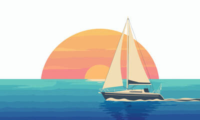 Fototapeta premium A stylized pixelated illustration of a sailboat on the ocean at sunset