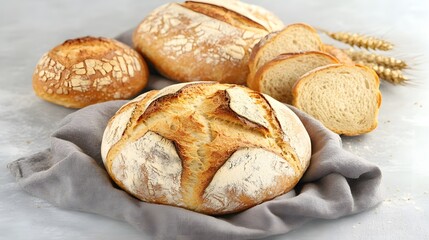 Naklejka premium Artisan Breads Collection, Crusty Loaves and Sliced Bread