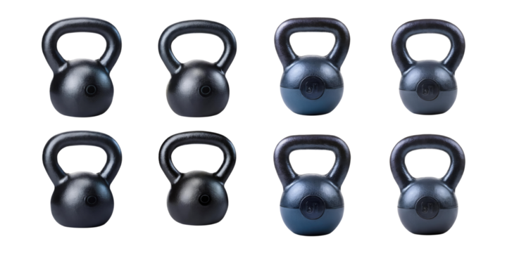 Assorted Kettlebells on Transparent Background