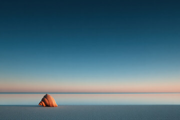 minimalistic photograph of solitary shell on clean background at sunset in seychelles archipelago