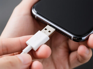 Plugging USB Cable into Mobile Phone Charging Port