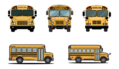 Collection of Yellow School Bus Illustrations from Multiple Angles