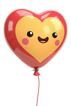 Cute cartoon heart balloon, 3D render, isolated, AI generated