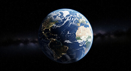 Fototapeta premium Earth seen from space, a detailed view of continents and oceans, illuminated by light.