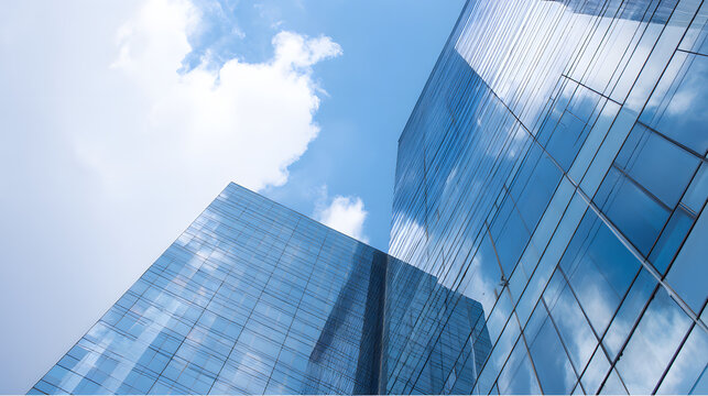 Modern glass office tower with clean lines in a business district, symbolizing professionalism and urban sophistication.