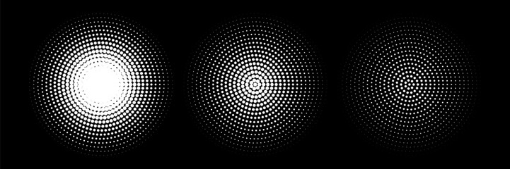 Halftone gradient. Dotted gradient, smooth dots spraying and halftones dot background seamless horizontal geometric pattern vector template set. unique dots modern circles