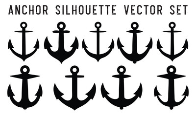 Ship anchor silhouettes set, Anchors icon vector collection, Nautical symbol
