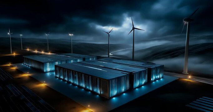 AI Data Center & Renewables at Night