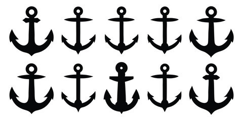 Ship anchor silhouettes set, Anchors icon vector collection, Nautical symbol
