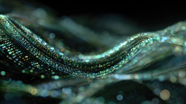 Fractal data tunnel made of glowing binary code strands, floating AI core emitting pulsating light waves, chrome particles forming neural network patterns, dark background with subtle blockchain hash 