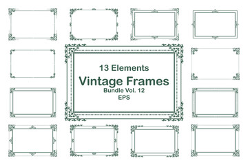 Vintage Decorative Frames Bundle Green on White Background Elegant Elements. Vol 12