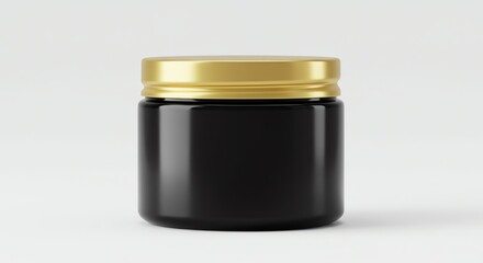 Black jar with gold lid for product presentation