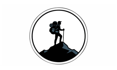 Hiker Summit Silhouette in a Circle