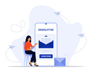 Newsletter concept illustration. Suitable for landing page, ui, web, App intro card, editorial, flyer, and banner.