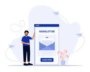 Newsletter concept illustration. Suitable for landing page, ui, web, App intro card, editorial, flyer, and banner.