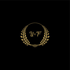 Fototapeta premium UF beautiful feminine and elegant wedding monogram initial logo with circle floral gold
