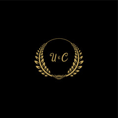 UC beautiful feminine and elegant wedding monogram initial logo with circle floral gold