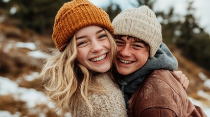 Fototapeta premium Happy young couple embracing outdoors