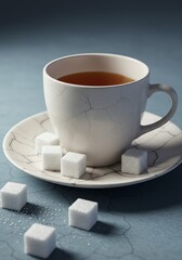 Tea cup with sugar cubes still life