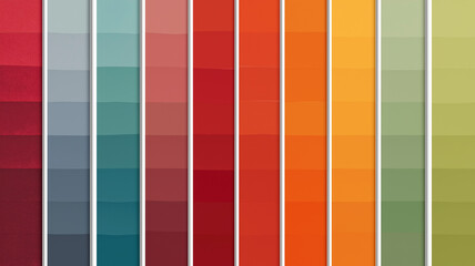 Vibrant array of gradient color panels showcases spectrum from deep red to soft green, creating harmonious and visually appealing display. Each panel transitions smoothly, highlighting beauty