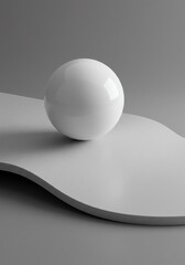 White sphere on gray curved platform