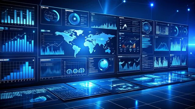 Immersive data visualization interface with global insights and graphical elements - Powered by Adobe