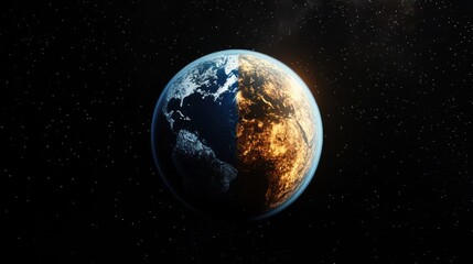 Fototapeta premium Earth split, half cool half hot, space