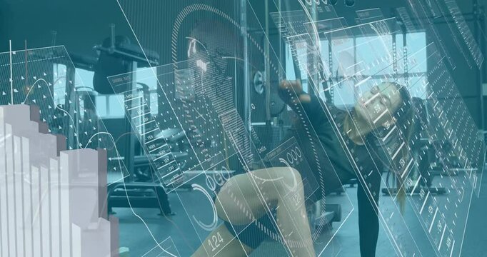 Fitness enthusiast executing kneeling lunge and spinal twist activating metrics tracking range