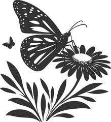 Vector cute insect silhouette of a monarch butterfly black drawing
