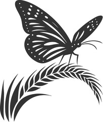 Vector cute insect silhouette of a monarch butterfly black drawing