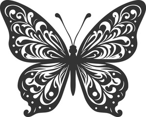 Vector cute insect silhouette of a monarch butterfly black drawing