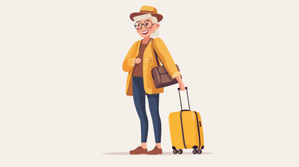 Senior Female Cartoon Character Traveling