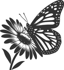 Vector cute insect silhouette of a monarch butterfly black drawing
