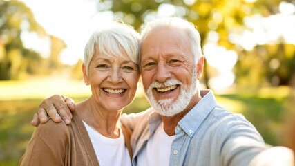 Joyful senior couple capturing precious memories with a bright selfie together - Powered by Adobe