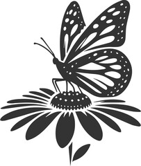 Vector cute insect silhouette of a monarch butterfly black drawing