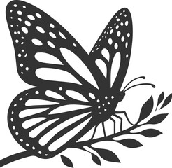 Vector cute insect silhouette of a monarch butterfly black drawing