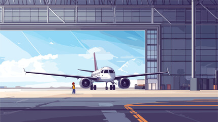 Private plane parked at hangar with kids playing around flat landscape
