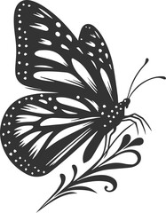 Vector cute insect silhouette of a monarch butterfly black drawing