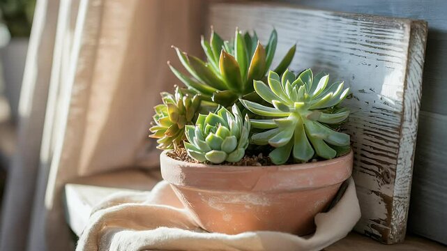 Succulent plants in terracotta pot home decor and garden photography
