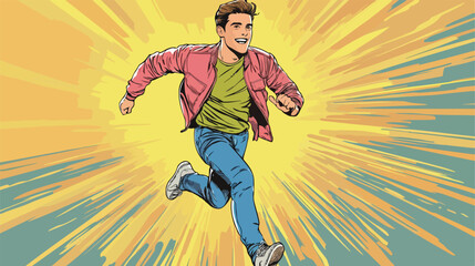 Energetic Young Man Happily Running Forward in Lifestyle Pop Style