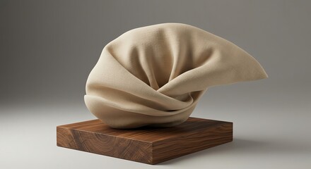 Beige fabric artwork on wooden block