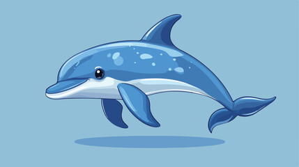 Obraz premium Adorable Blue Dolphin Cartoon Flat Vector Illustration