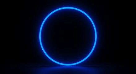 Obraz premium Blue neon ring glowing on dark background