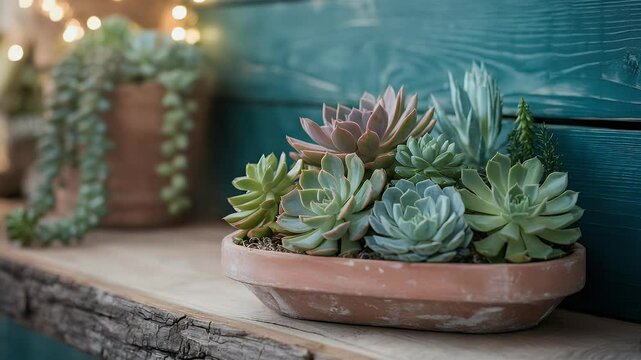 Succulents in terracotta planter rustic home decor