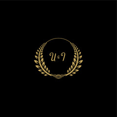 UI beautiful feminine and elegant wedding monogram initial logo with circle floral gold