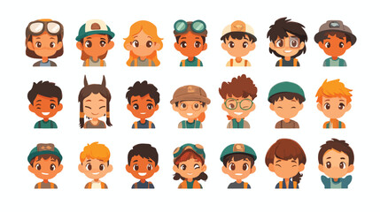Adventure Kids Heads Collection Flat Vector Illustration